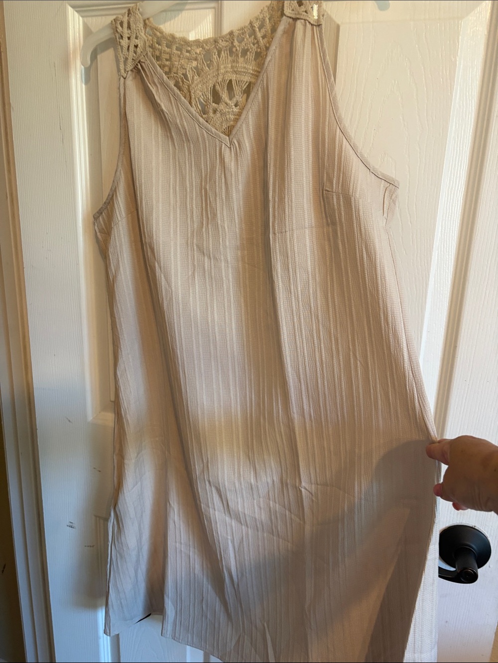 Crochet-Back Neutral Beige V-Neck Camisole Dress